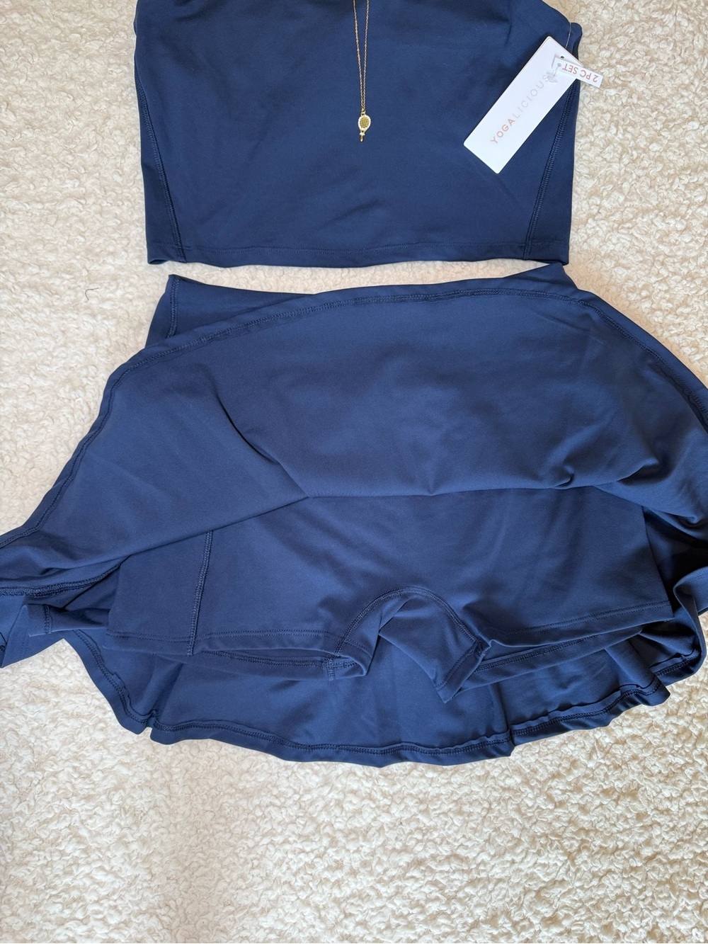YOGALICIOUS Navy Blue Tennis & Yoga Set w/ Tennis Racket Necklace NWT Size M 💙🎾 - Picture 8 of 12